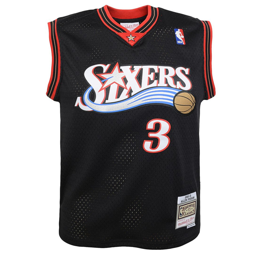 Philadelphia 76Ers Allen Iverson Mitchell & Ness Youth 2000 - 01 Swingman Road Jersey - Black