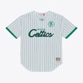 Boston Celtics Mitchell & Ness Head Coach Pinstripe Mesh Full - Button Baseball Jersey - White