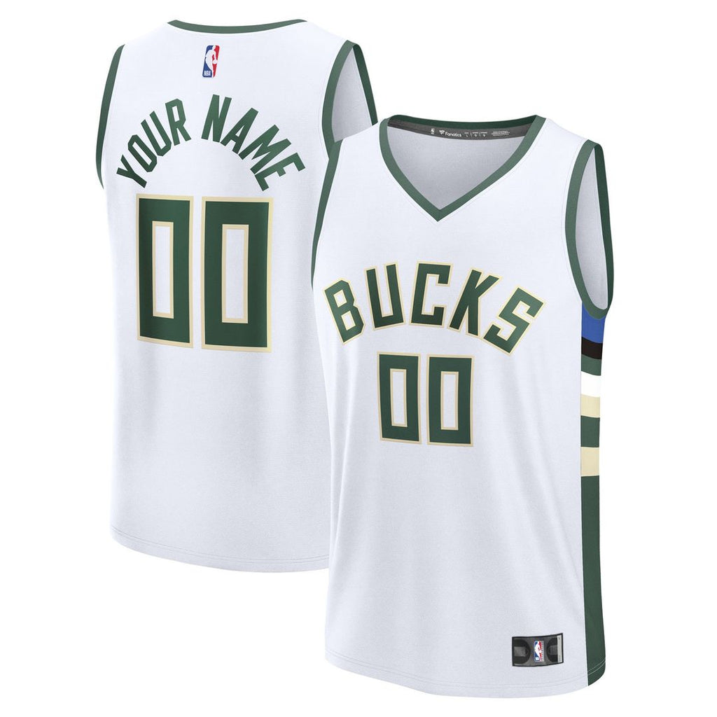 Milwaukee Bucks Fanatics Youth Fast Break Custom Replica Jersey - White - Association Edition