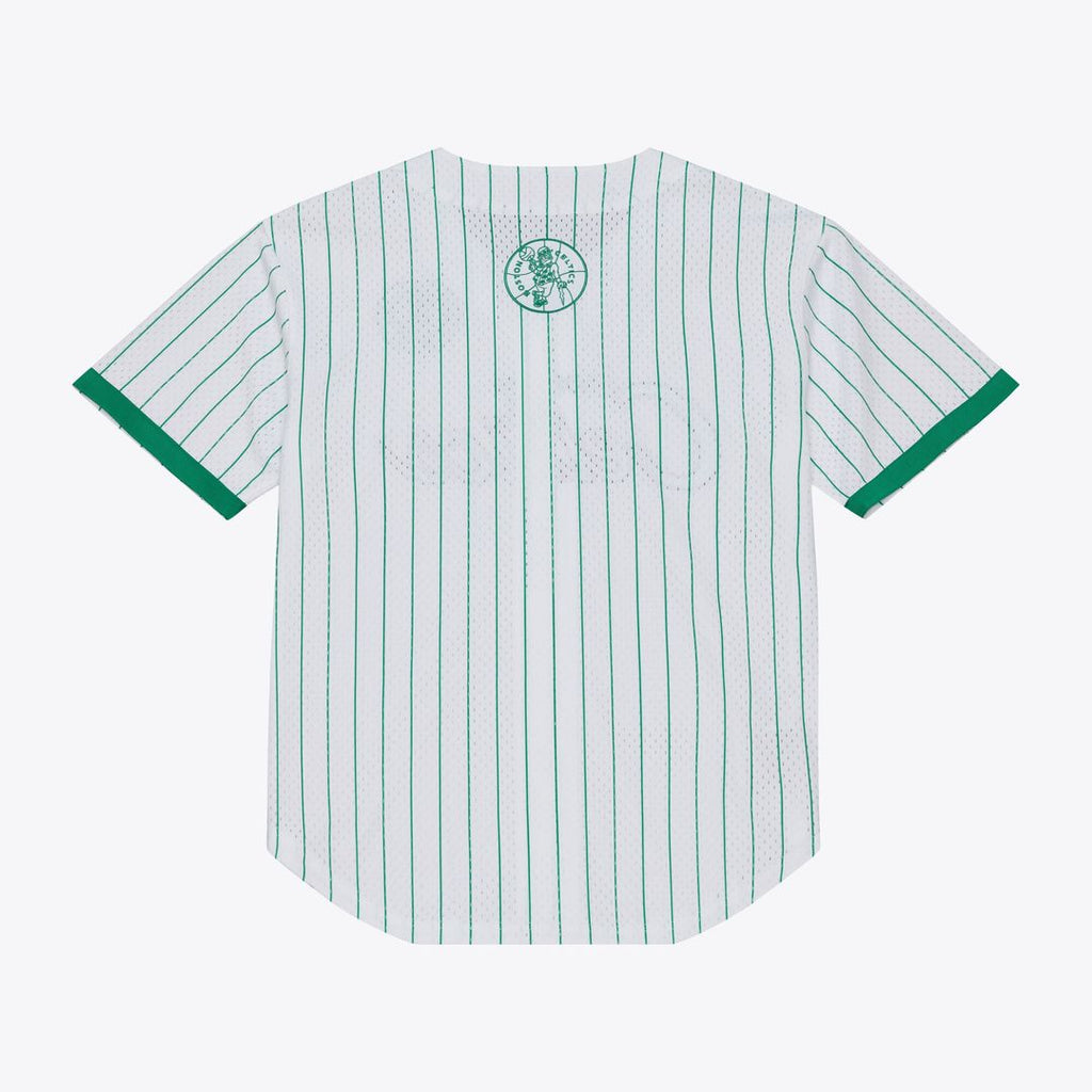 Boston Celtics Mitchell & Ness Head Coach Pinstripe Mesh Full - Button Baseball Jersey - White