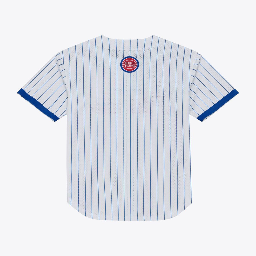 Detroit Pistons Mitchell & Ness Head Coach Pinstripe Mesh Full - Button Baseball Jersey - White